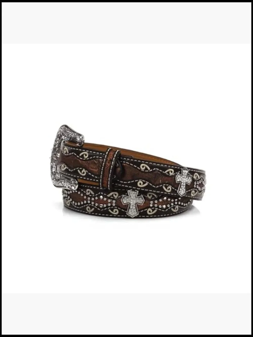 Scalloped Croc Print Belt with Rhinestone Conchos